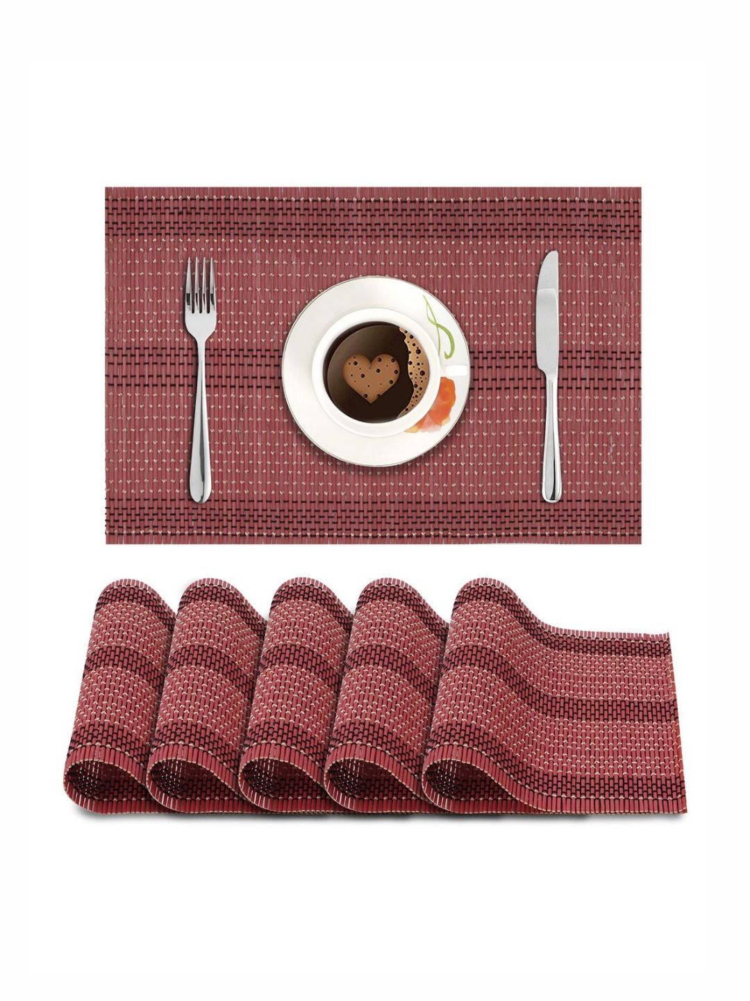 HOKIPO Brown Red 6 Pieces Rectangular Table Placemats