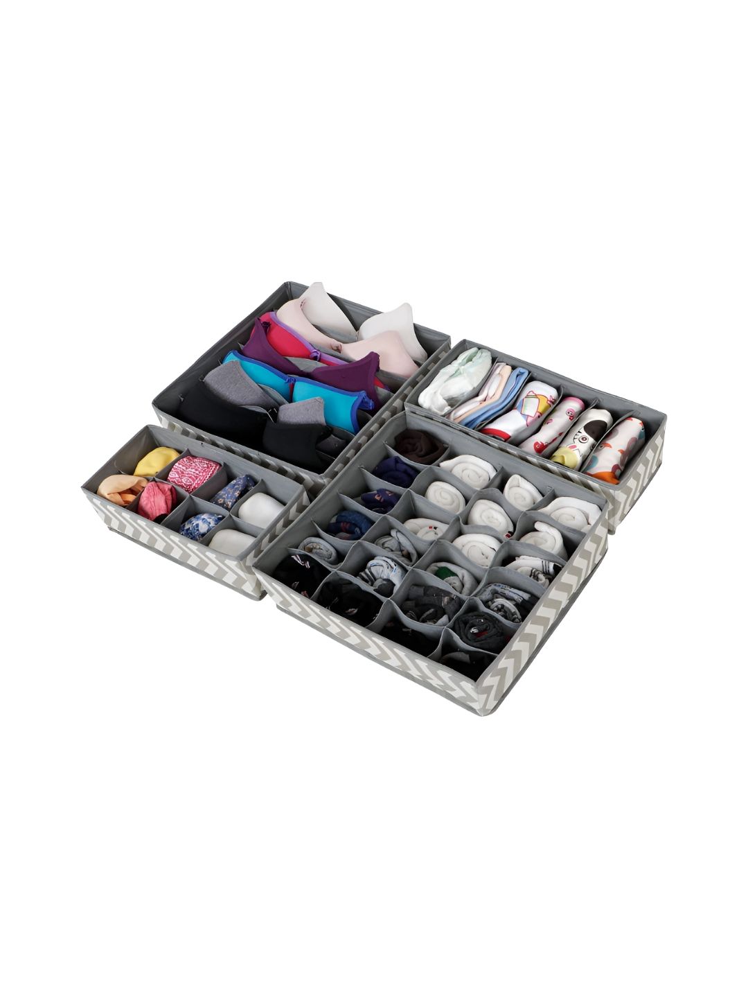 HOKIPO Grey & White 4 Pieces Printed  Organizers