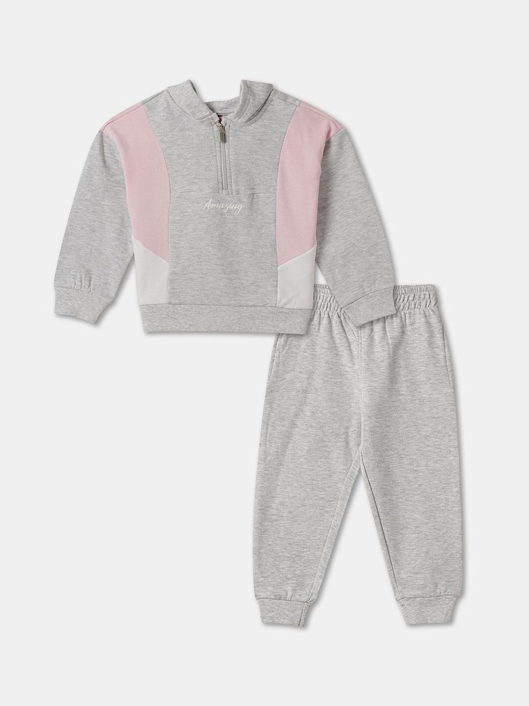 R&B Kids Colourblocked Hooded Pure Cotton Sweatshirt with Joggers