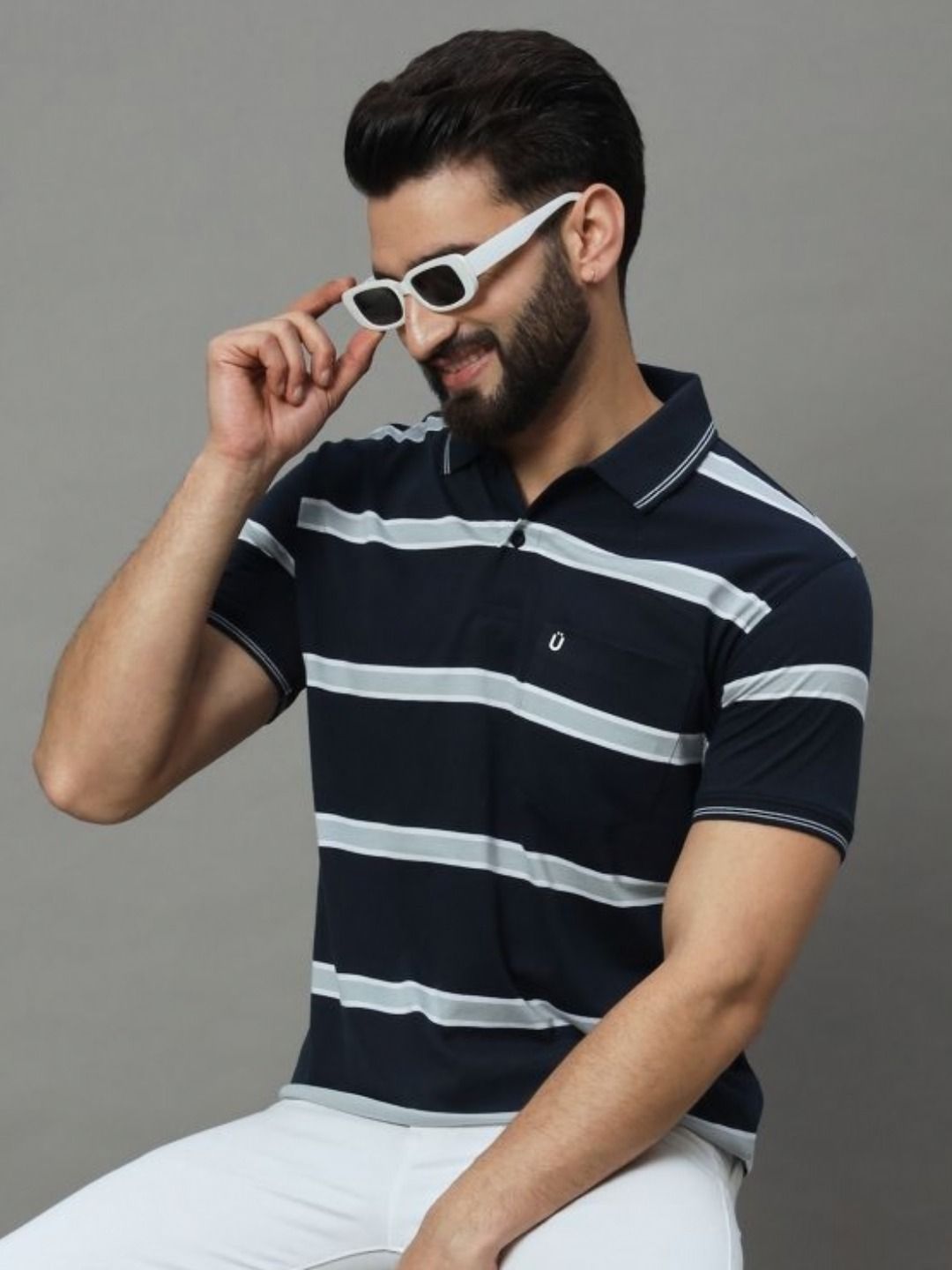 UNIBERRY Men Striped Polo Collar T-shirt