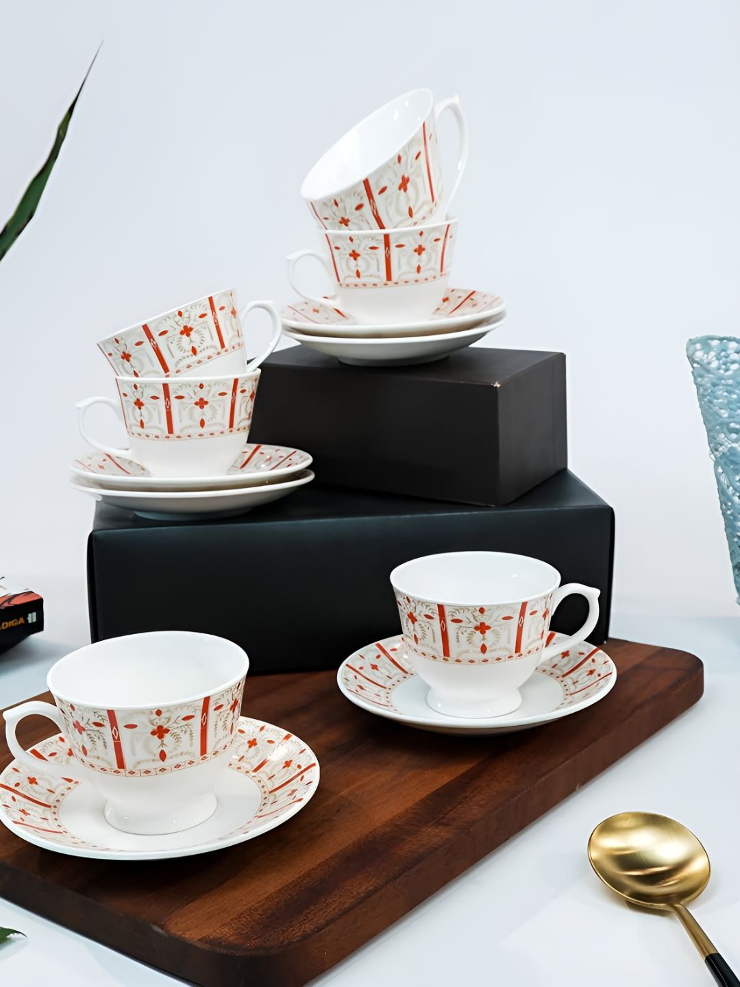 UPC Cream Floral Ceramic Microwave Safe 12 Piece Cups-180ml