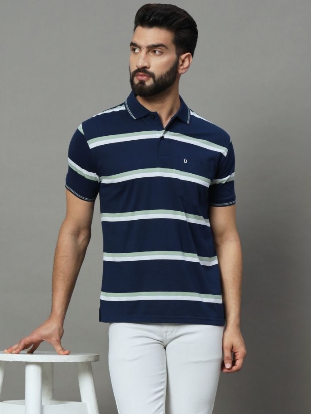 UNIBERRY Men Striped Polo Collar T-shirt