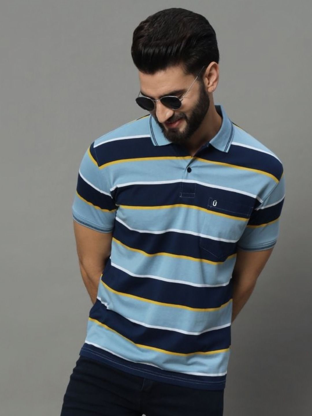 UNIBERRY Men Striped Polo Collar T-shirt