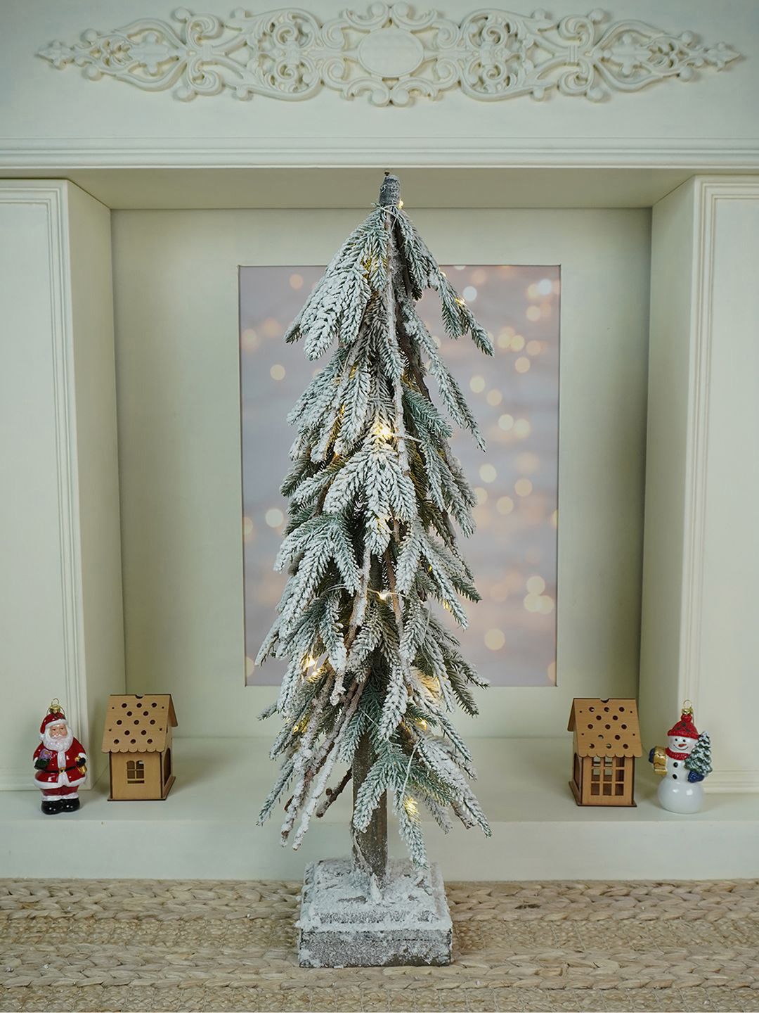Little Surprise Box LLP Green & White Frosty Downward Branches Table Top Christmas Tree