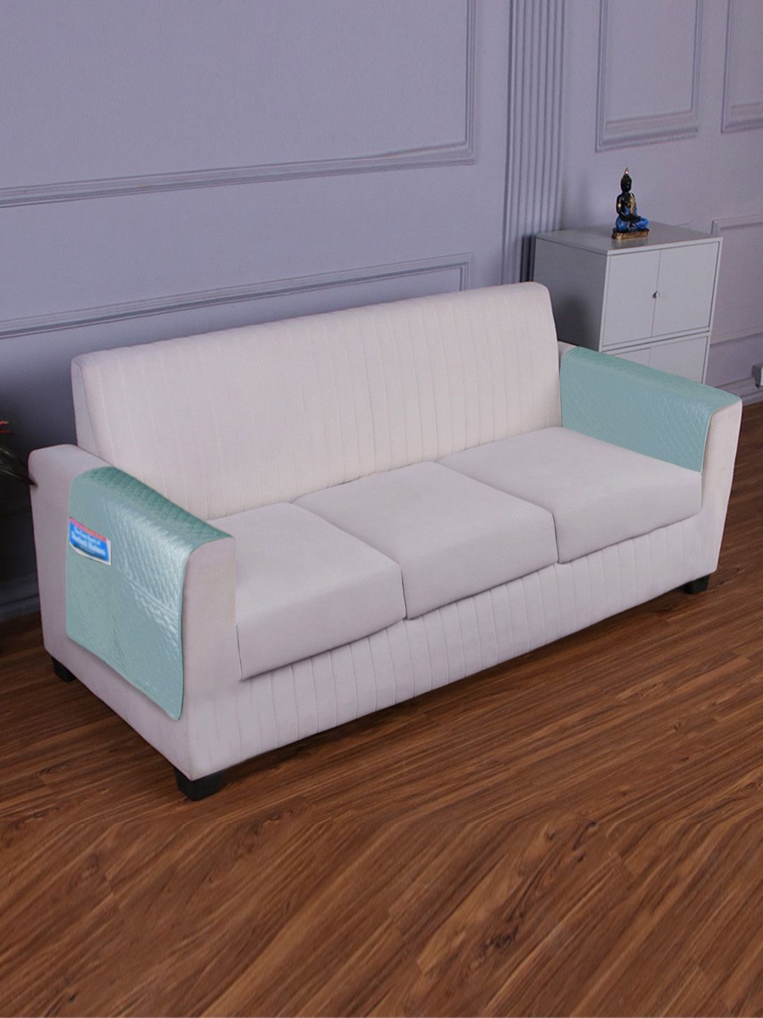 HOKIPO Light Sky Blue 2 Pcs Quilted Sofa Armrest Cover