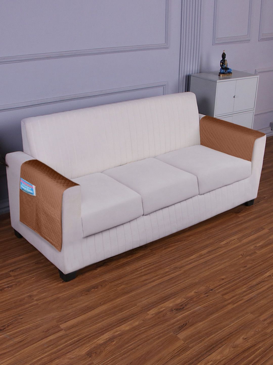 HOKIPO Waterproof Geometric Polyester Quilted 2PC Straight 3 Seater Arm Rest Cover-19x33In