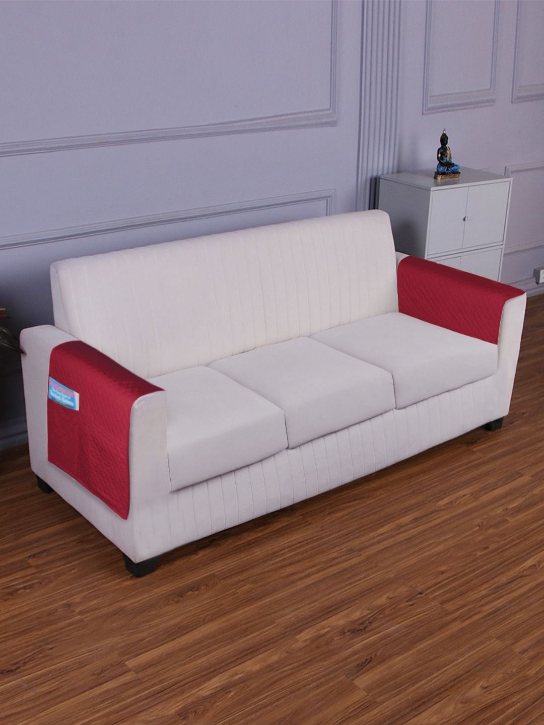 HOKIPO Center & Dining Polyester Quilted 2PC Straight 3 Seater Arm Rest Cover-19x33In