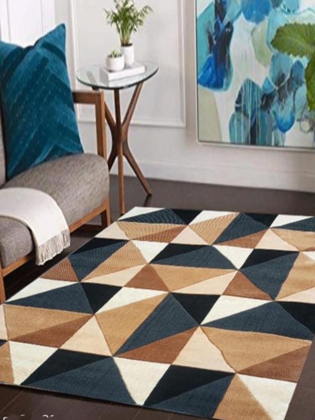 Samjeeda Handloom carpets Samjeeda Handloom carpets Black Geometric Anti-Skid Polyester Carpet