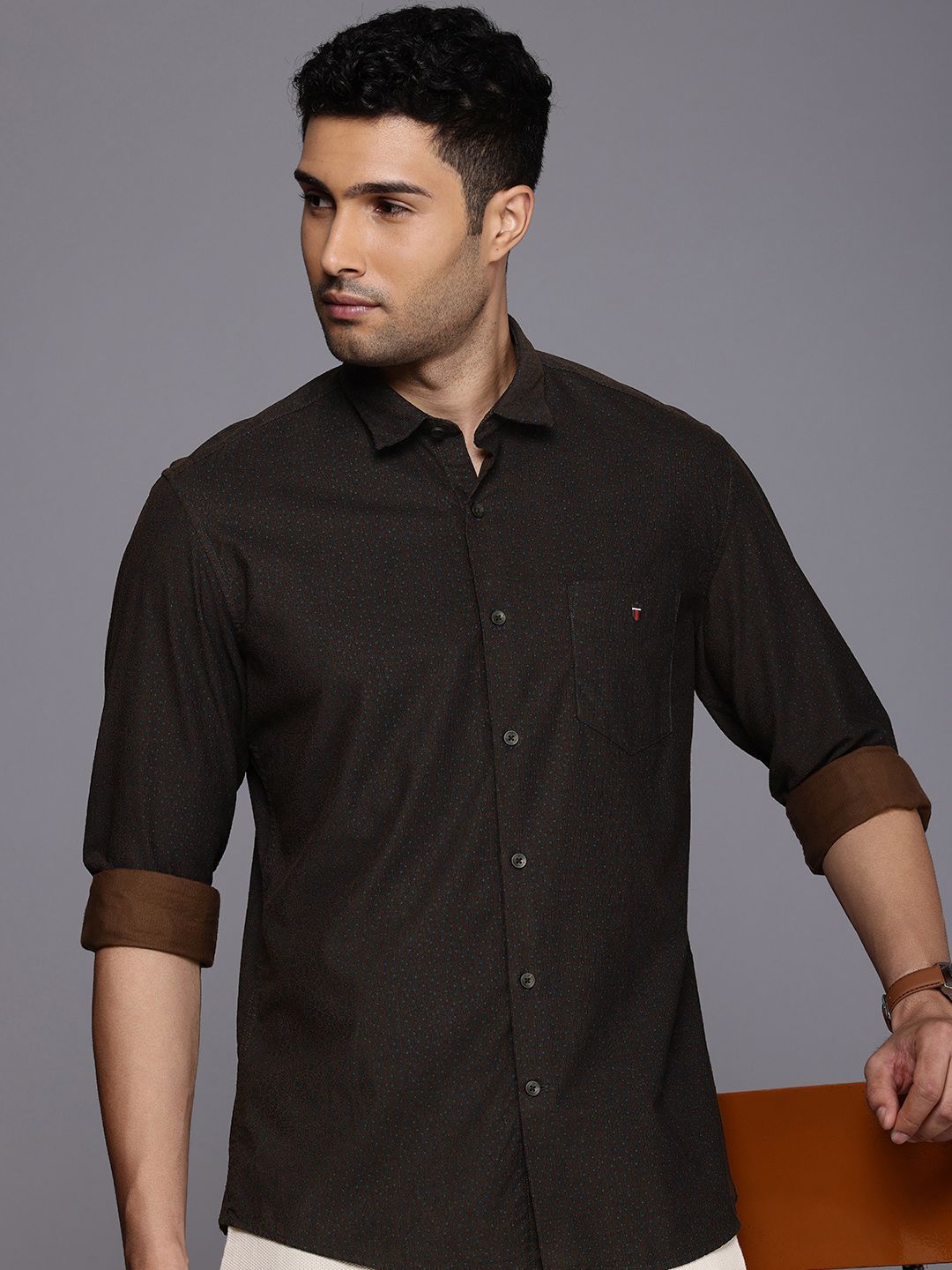 Louis Philippe Sport Louis Philippe Sport Pure Cotton Slim Fit Floral Printed Corduroy Shirt