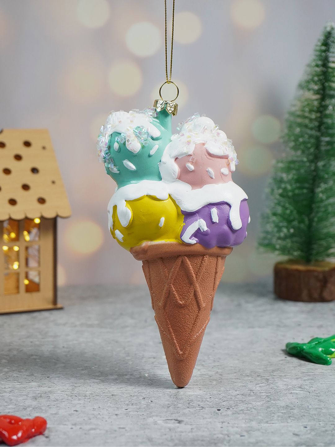 Little Surprise Box Brown & White Glitter Icecream Scoops With Christmas Tree Ornament