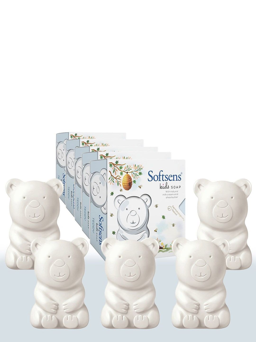 Softsens Kids Set Of 5 Teddy Bear Soap With Shea Butter & Milk Cream - 75 g Each
