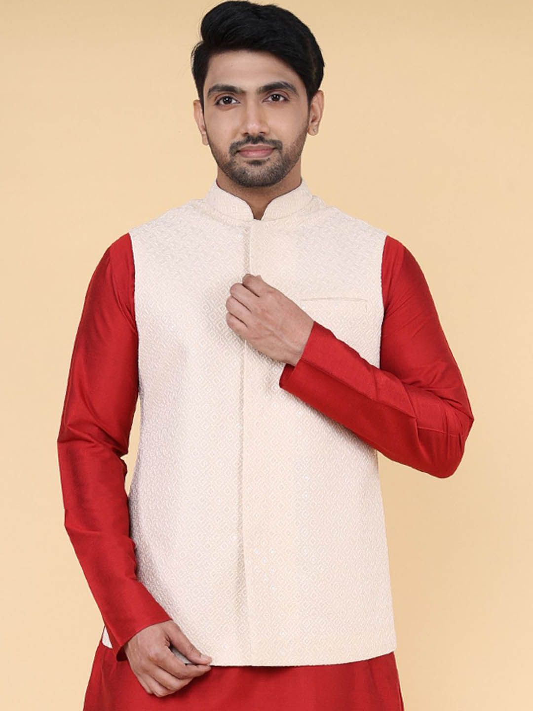 ZOIS Men Embroidered Mandarin Collar Nehru Jacket