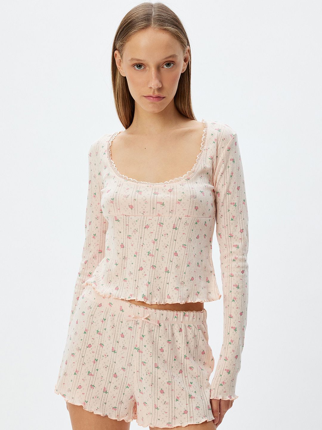 Koton Women Printed Round Neck Pure Cotton Night Suit