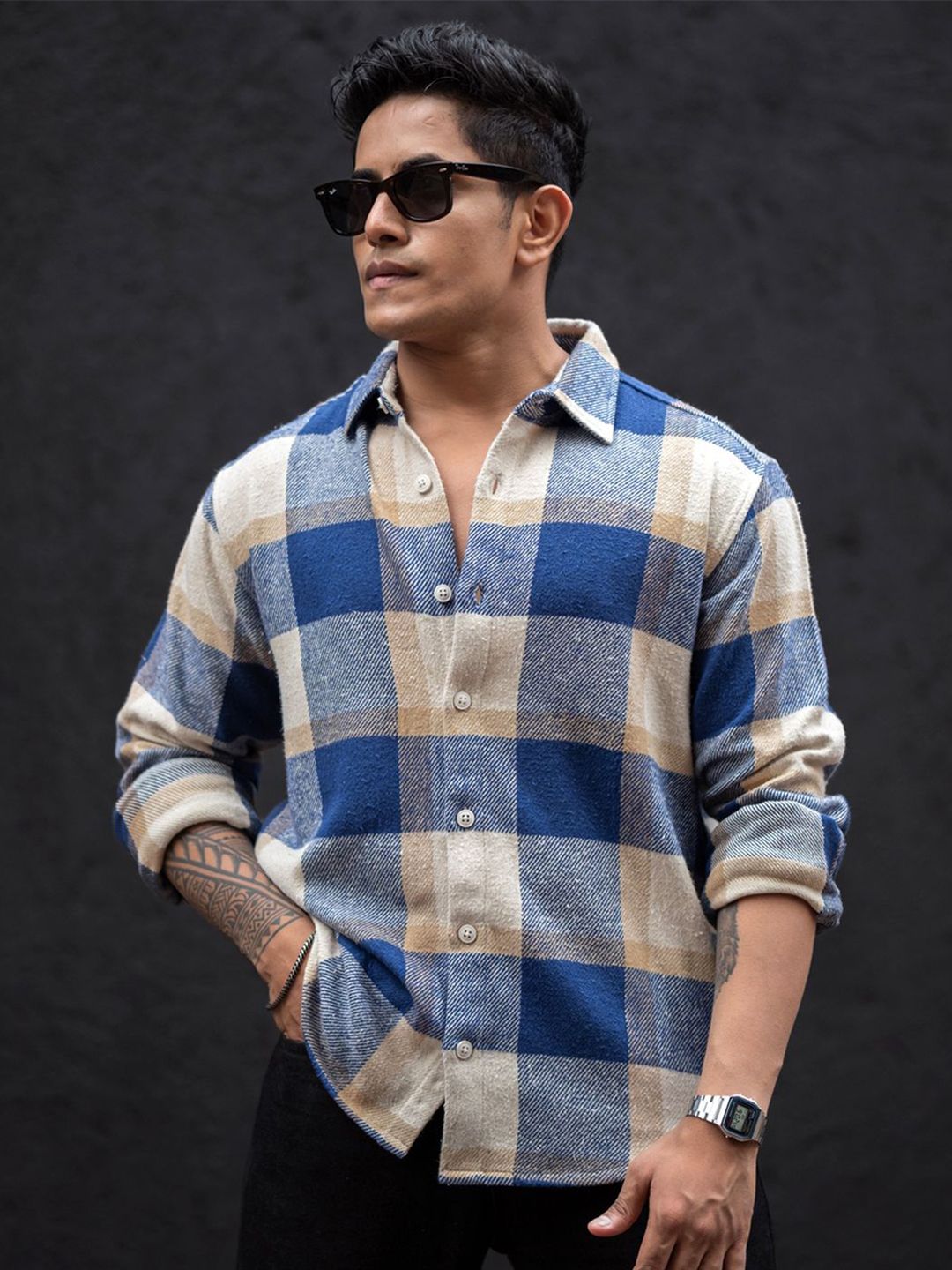 Powerlook Off Checks Buffalo Cotton Long Sleeves Shirt