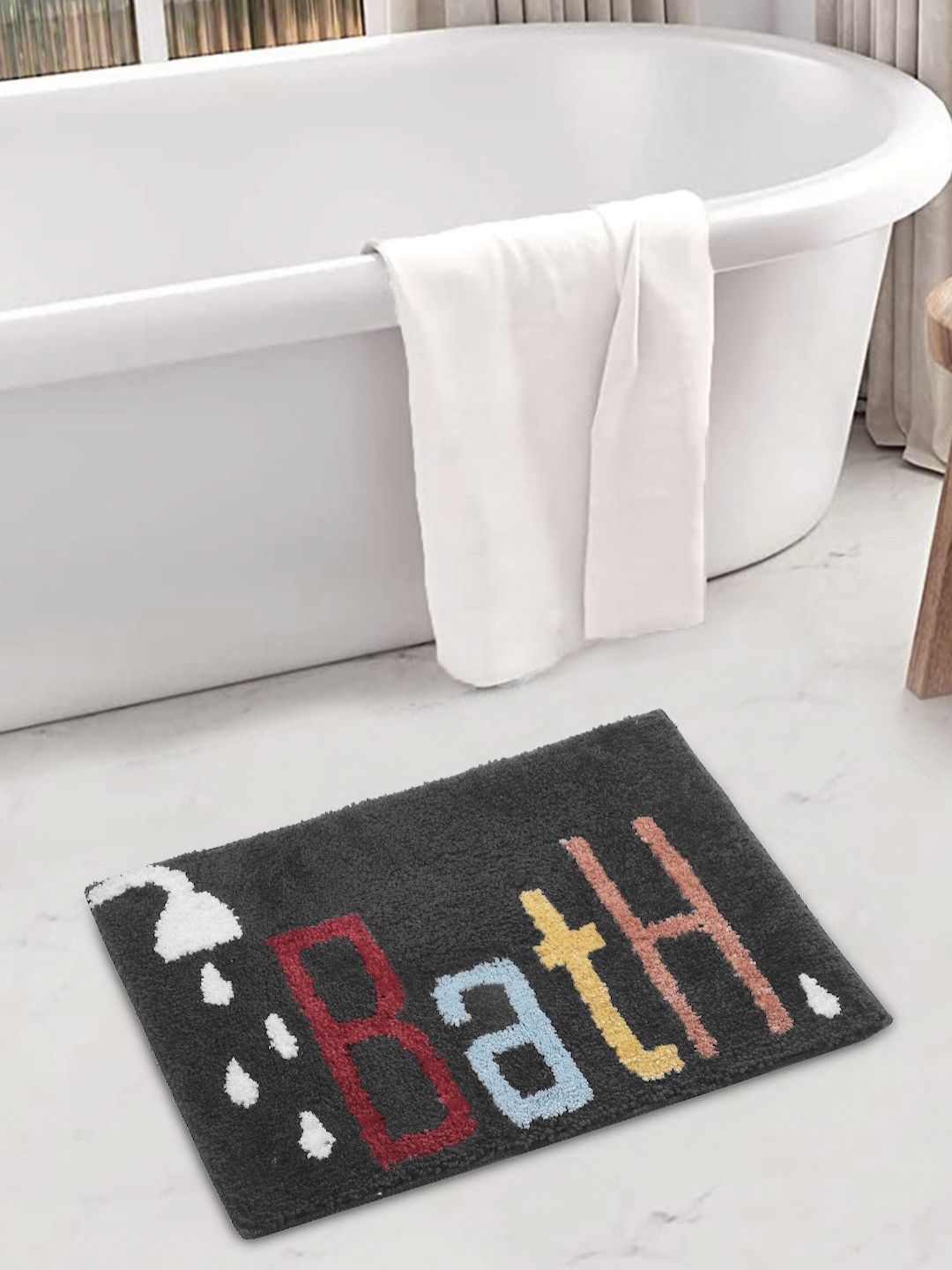 FABINALIV Grey & White 1600 GSM Microfiber Bath Rugs