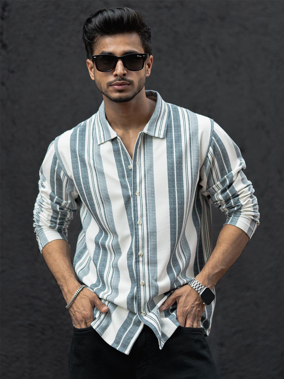 Powerlook Off d Stripes Polyester Long Sleeves Shirt