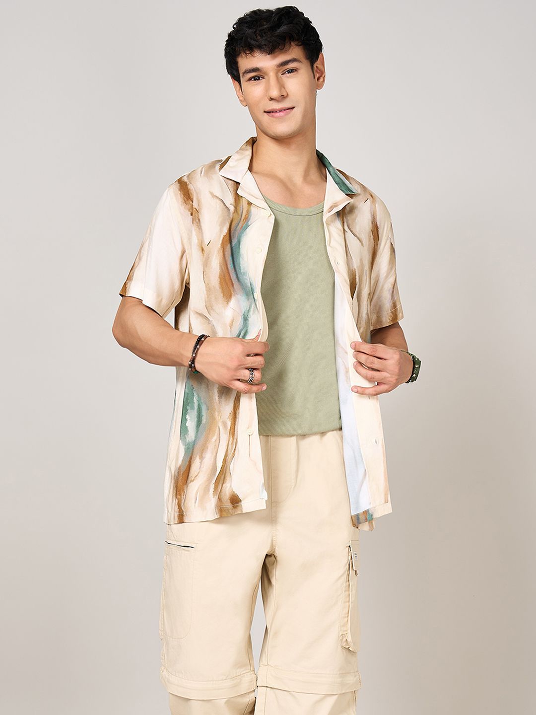 Urban Ranger by pantaloons Men Cuban Collar Abstract Printed Slim Fit Casual Shirt