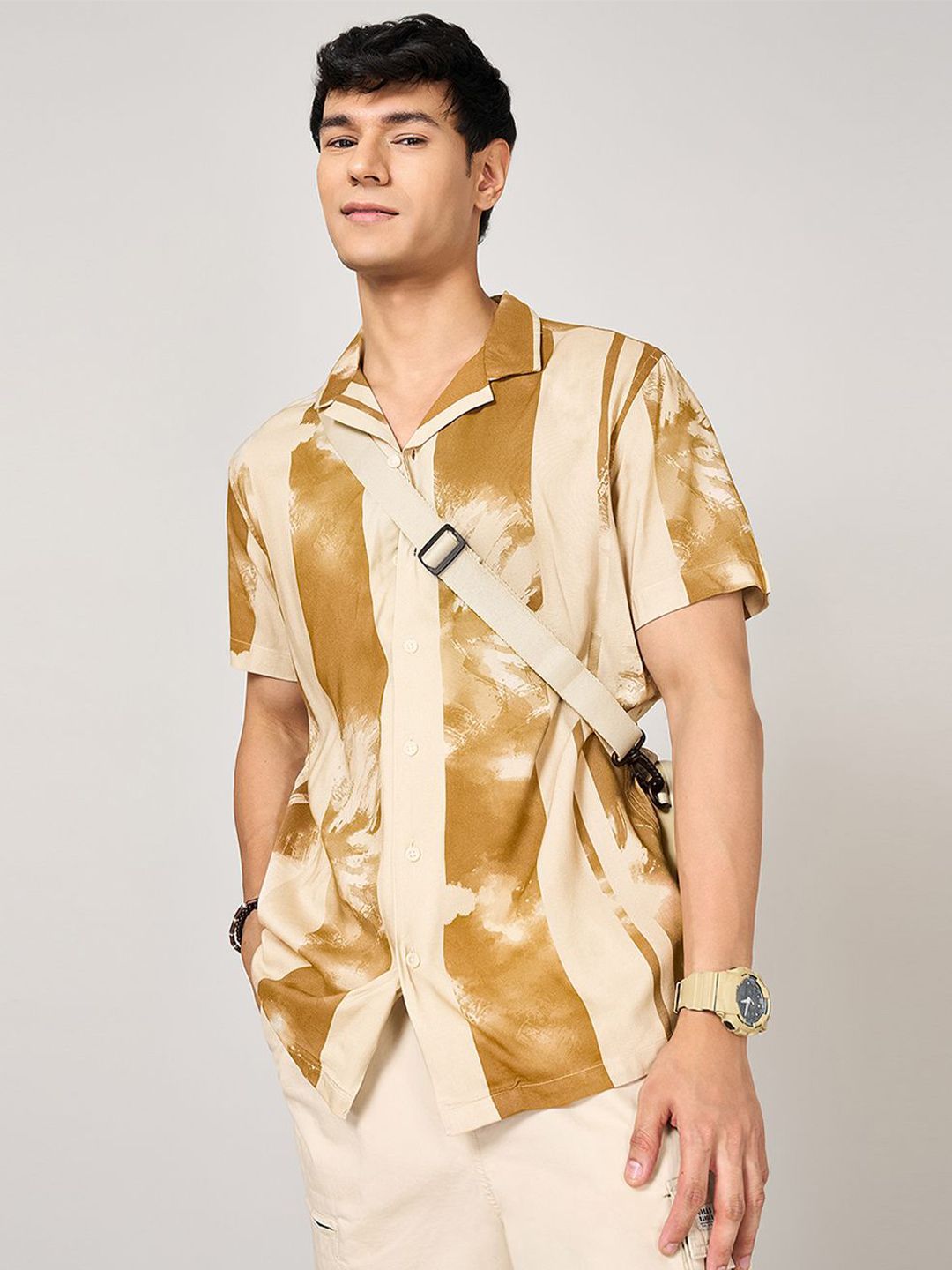 Urban Ranger by pantaloons Men Cuban Collar Abstract Printed Slim Fit Casual Shirt