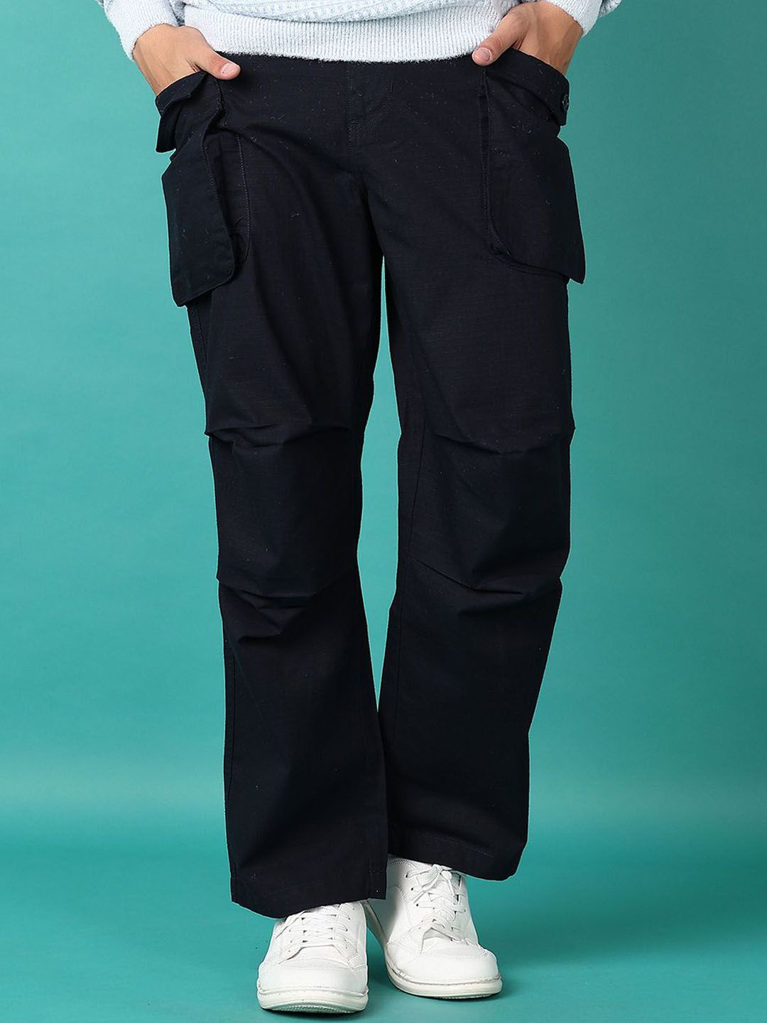V-Mart Men Self Design Cotton Regular Trousers