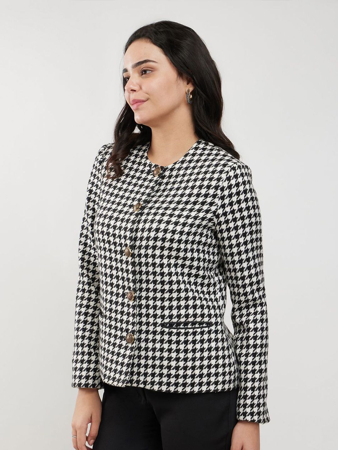 Buy FABLE STREET Women Houndstooth Tailored Jacket - Jackets for