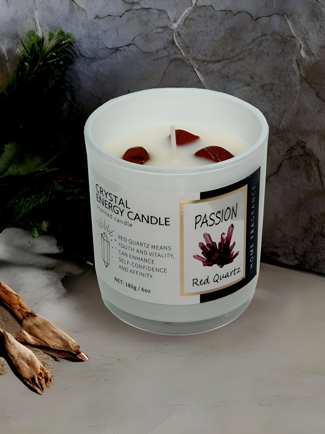 Aura Scented 1 Wick Red Quartz Conversational Geometric Regular Tea Light Candles
