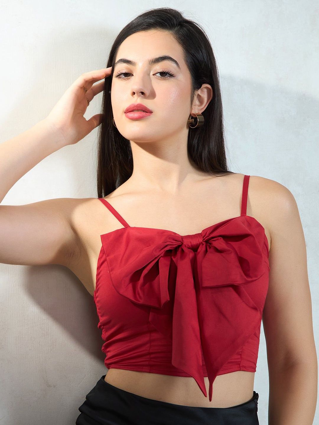 Buy TANDUL Shoulder Straps Bow & Tie-Ups Detail Crop Top - Tops