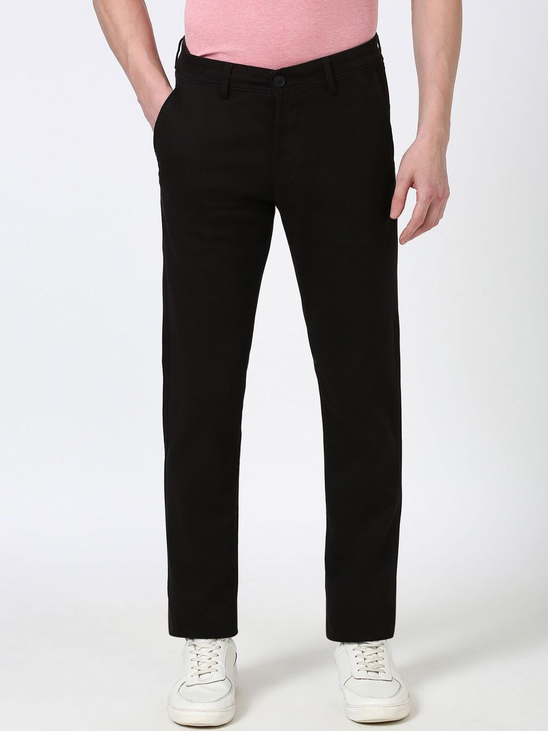Peter England Casuals Men Cotton Slim Fit Flat-Front Regular Trousers