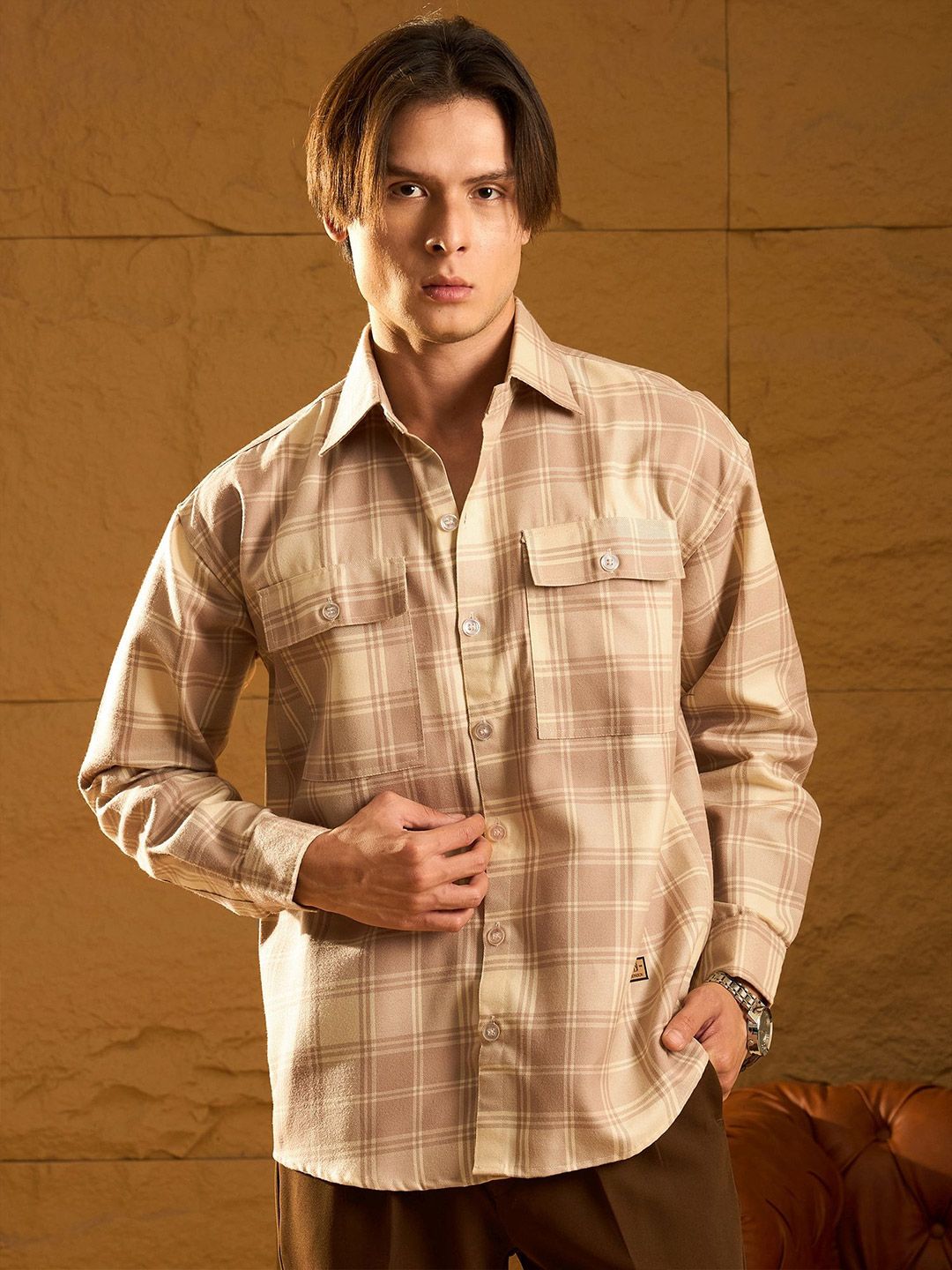 DENNISON DENNISON Double Pocket Drop Shoulder Oversized Checked Shacket