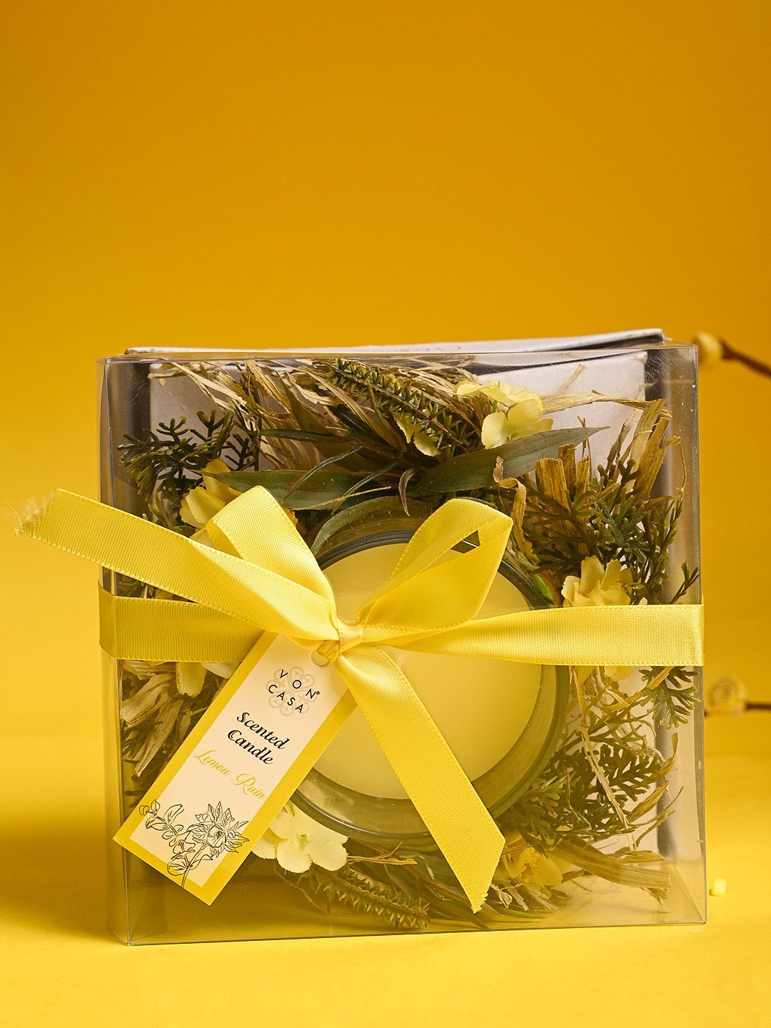 MARKET99 Floral Cylindrical Scented 1 Wick Lemon Rain Solid Geometric Regular Jar Candles
