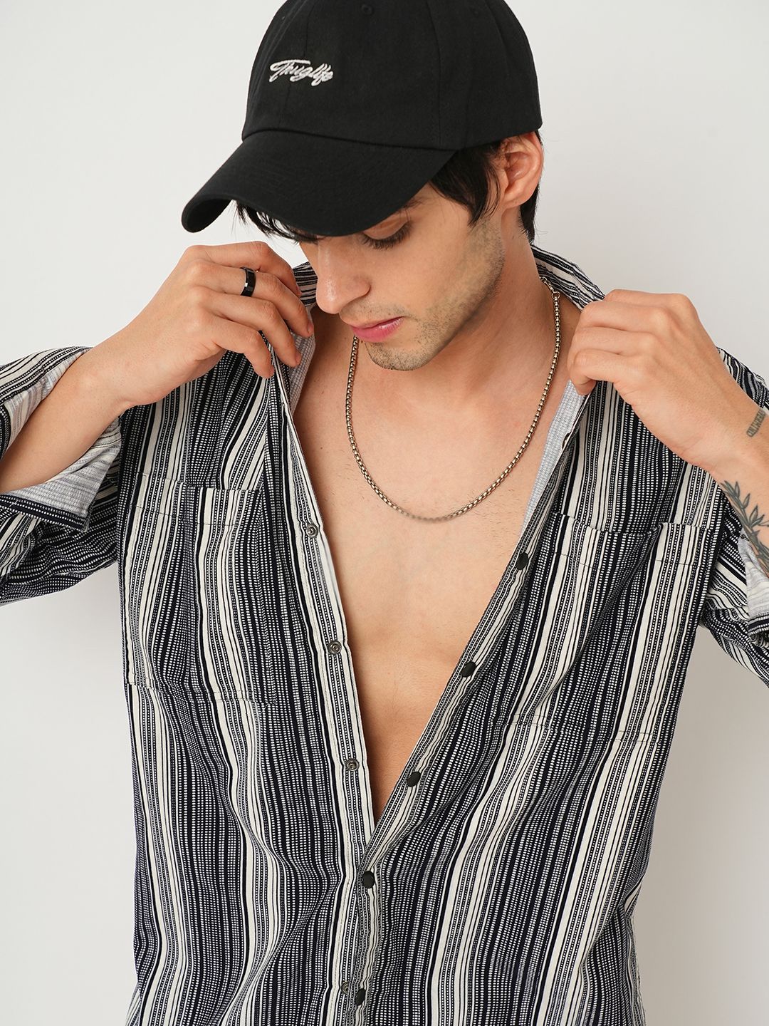 VASTRADO Men Classic Spread Collar Multi Striped Cotton Slim Fit Casual Shirt