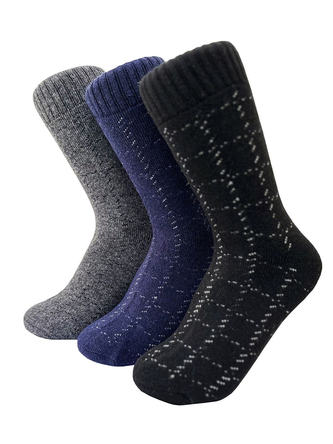 Alexvyan Men Pack of 3 Checked Calf-Length Winter Woolen Warm Socks