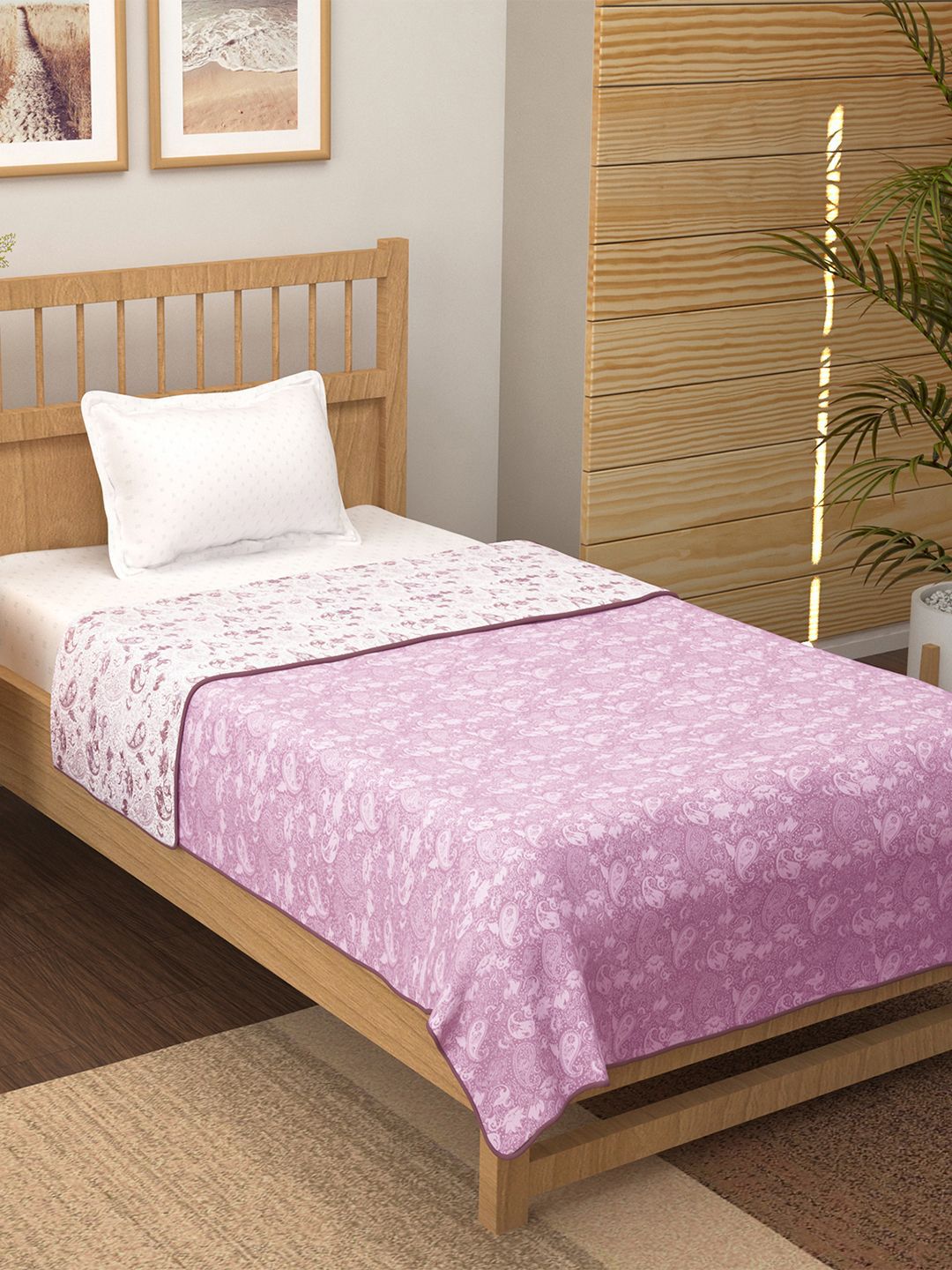 150 GSM Single Bed Dohar Story@home Pink & White Floral Printed Cotton AC Room 150 GSM Reversible Single Bed Dohar