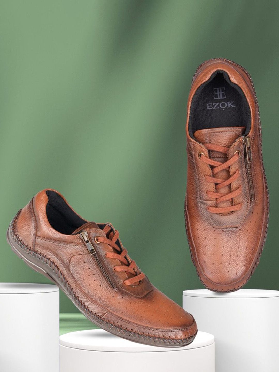 EZOK Men Lace-Ups Leather Antibacterial Sneakers