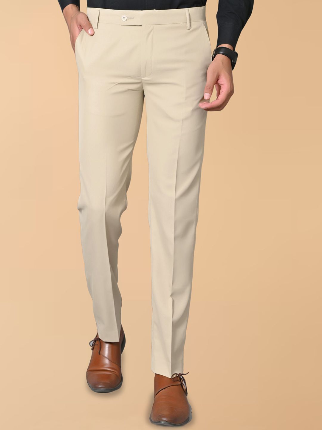 el cielo Men Tailored Regular Fit Mid-Rise Formal Trousers