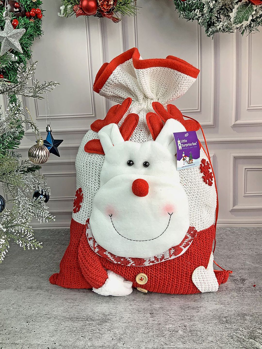 Little Surprise Box Red & White Patterned Christmas Sack Decor