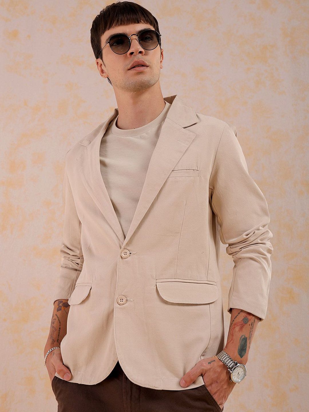 The Indian Garage Co The Indian Garage Co Slim Fit Cotton Single-Breasted Blazer