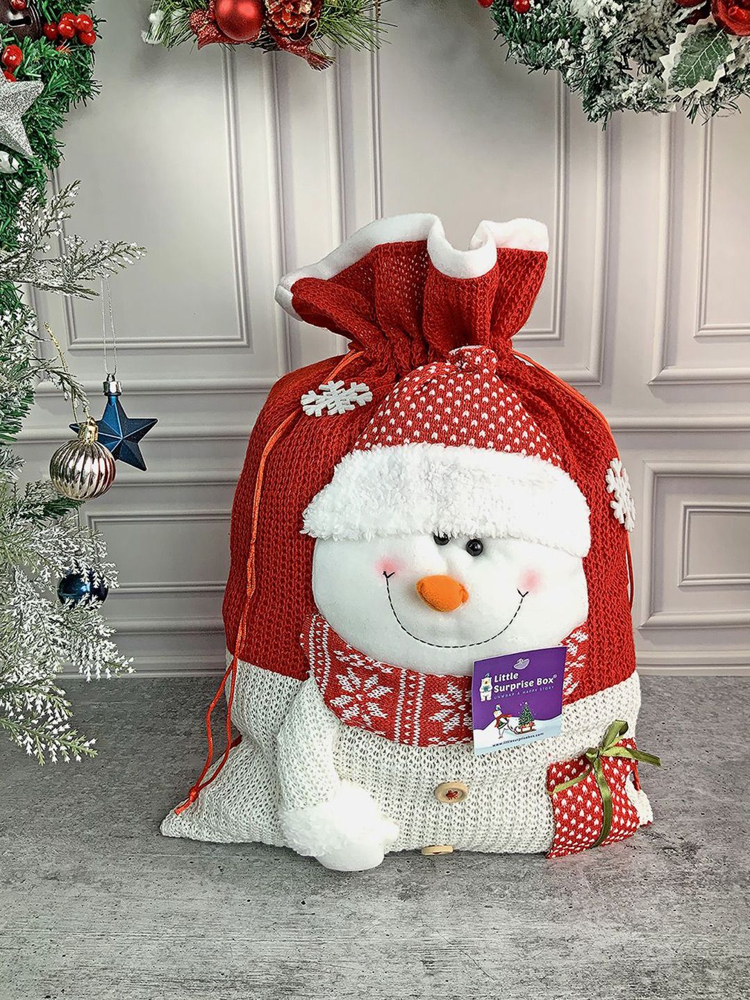Little Surprise Box Red & White Patterned Christmas Sack Decor