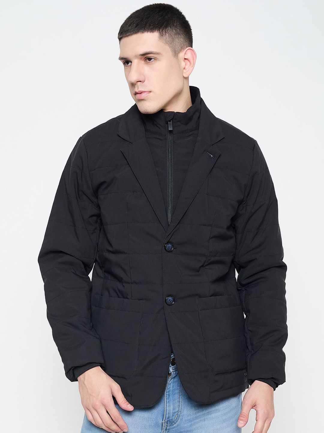 Duke Men Geometric Longline Quilted Jacket