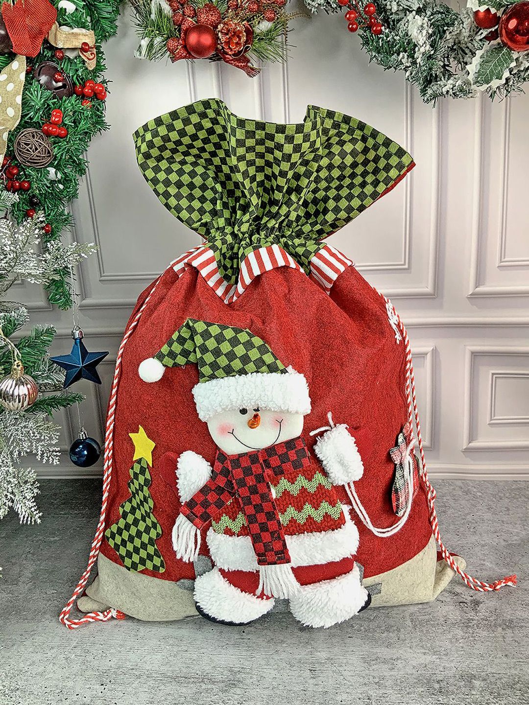 Little Surprise Box Red & Green Patterned Christmas Sack Decor