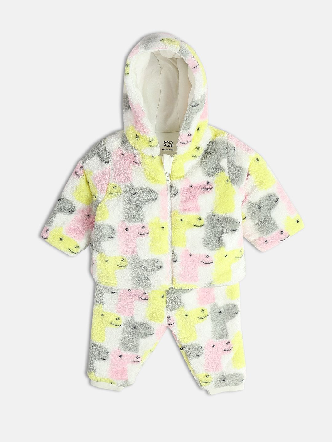 MINI KLUB Girls Printed Hooded Three-Quarter Sleeves Sweatshirt With Jogger