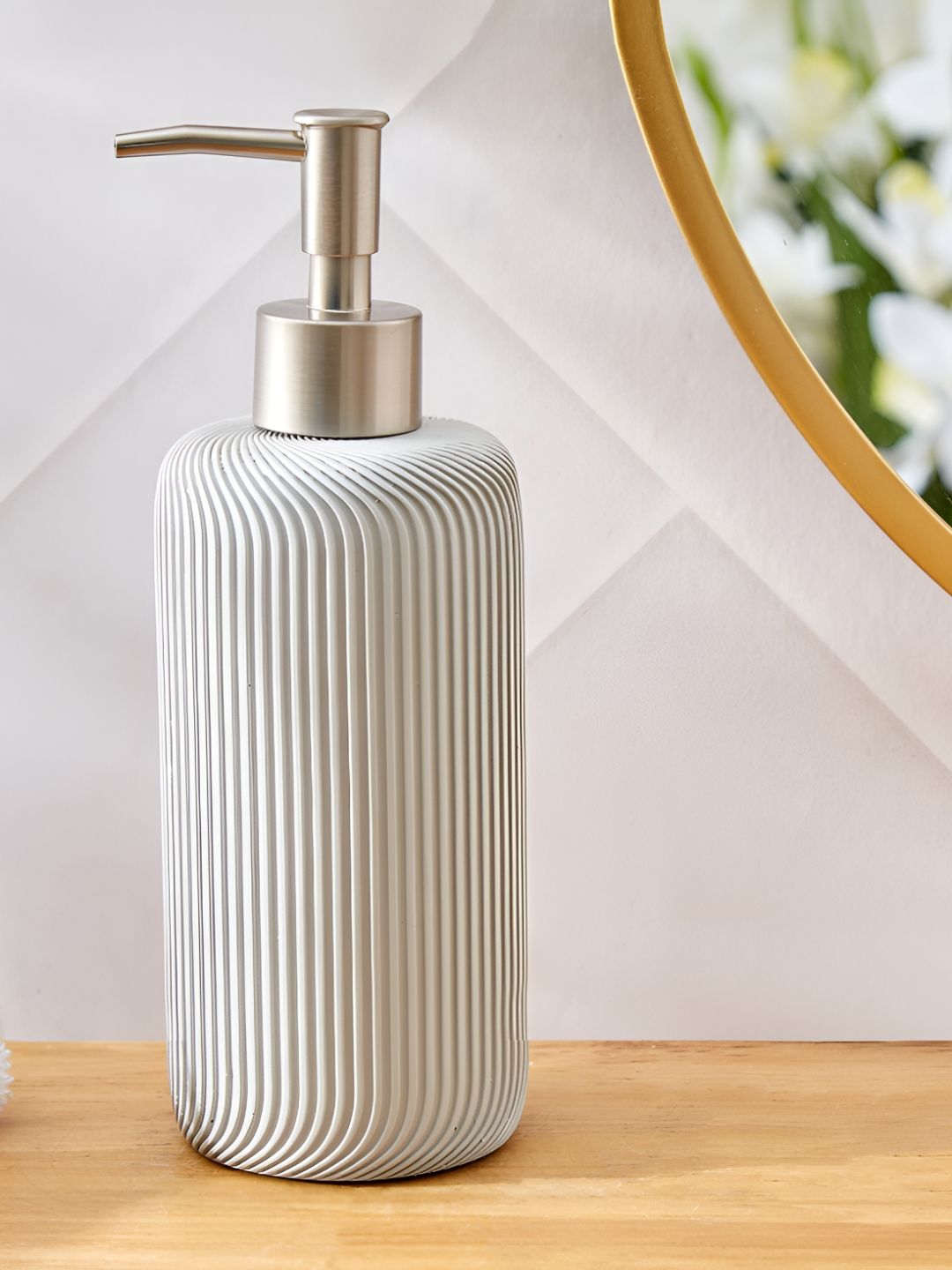 Home Centre Nova Grey & Silver Toned Striped Soap Dispenser 220ml