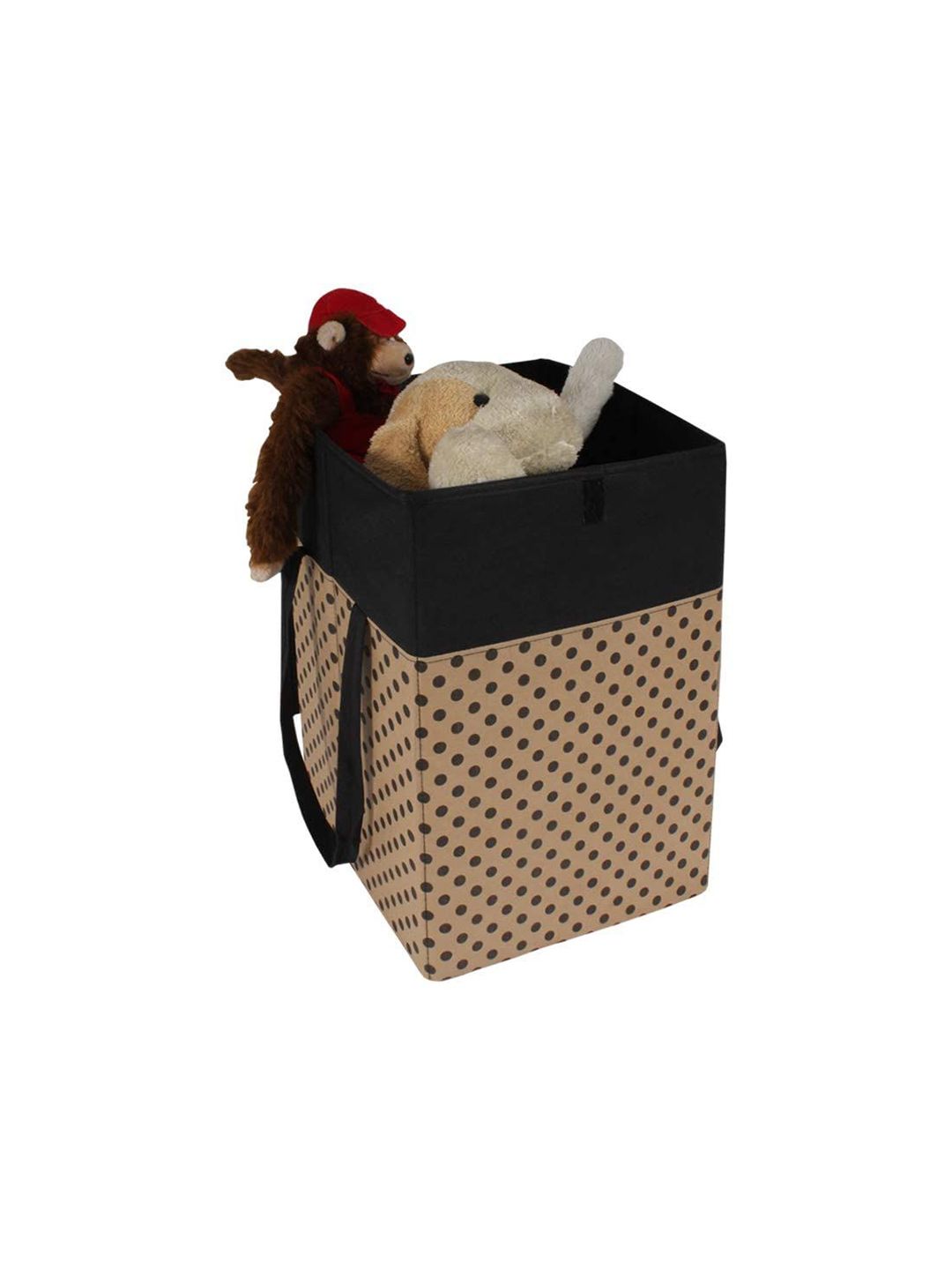 prettykrafts Beige & Black Printed Large Laundry Bag With Lid