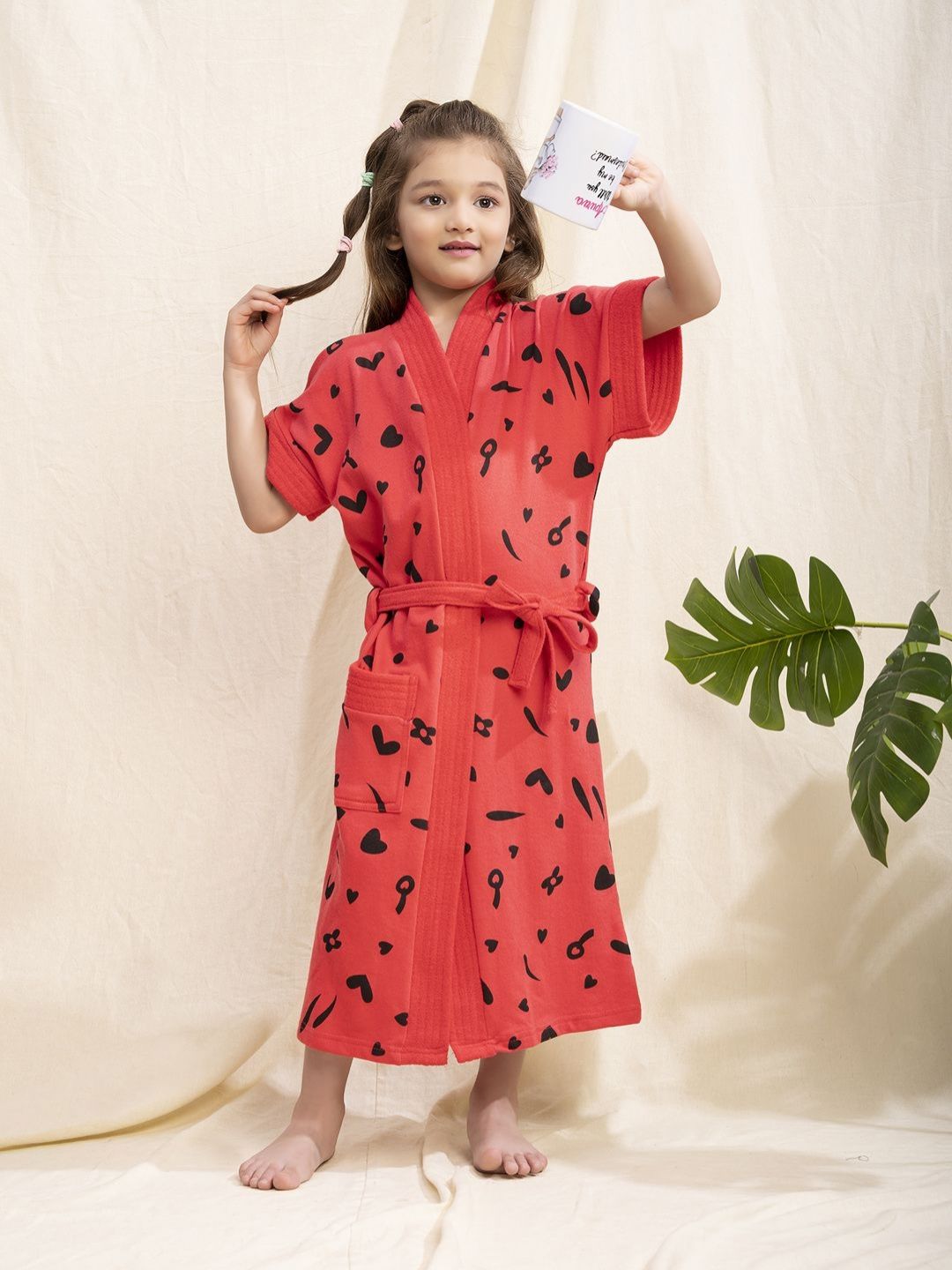 HotGown Pink Blue Printed Terry Cotton Bath Robe