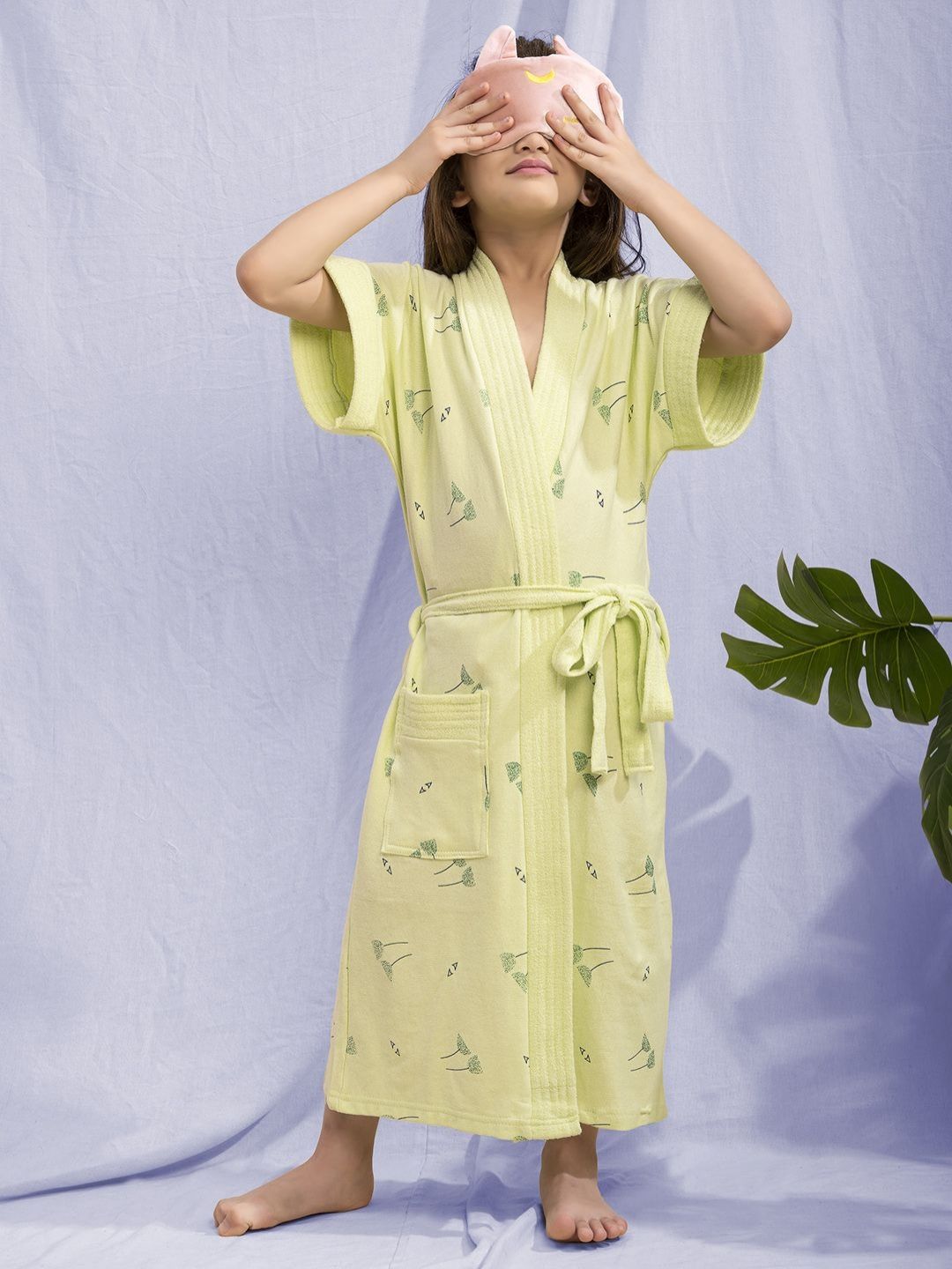 HotGown Kids Green Floral Printed Terry Cotton Bath Robe
