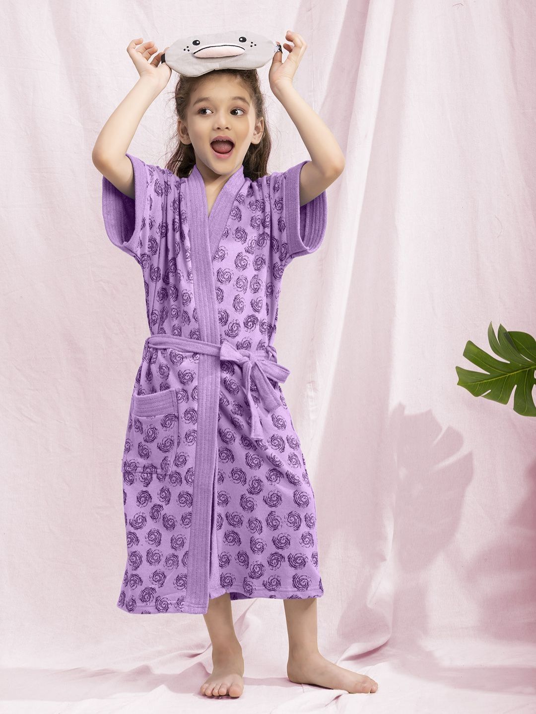 LacyLook Kids Lavender Printed Terry Cotton Bath Robe