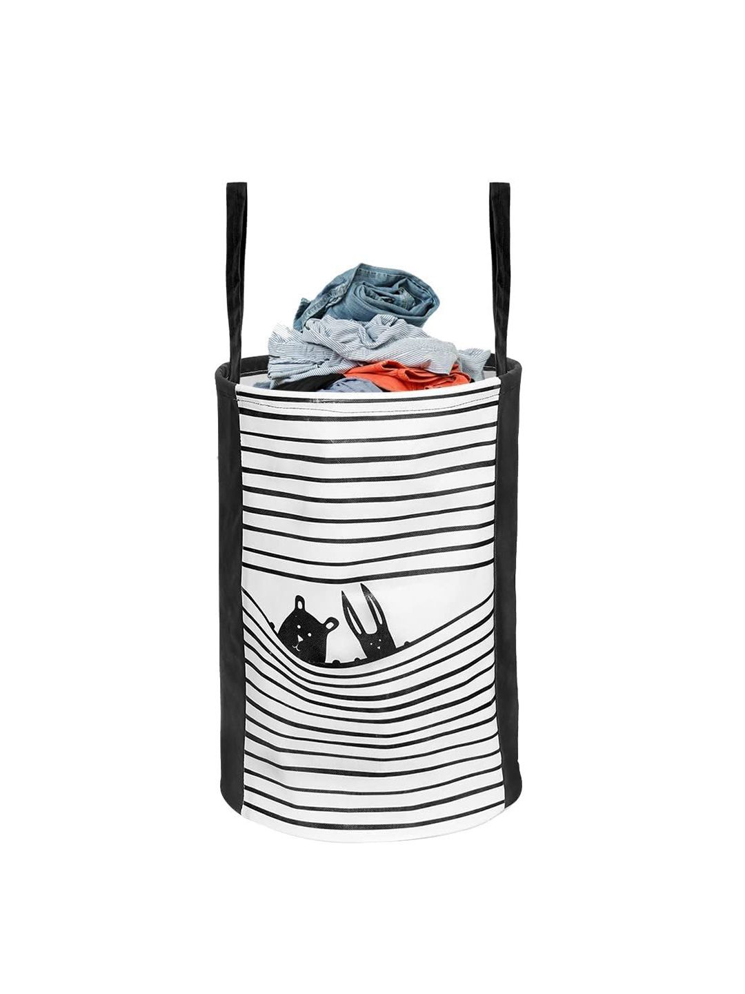 prettykrafts Black & White Striped Foldable Laundry Bag-45L