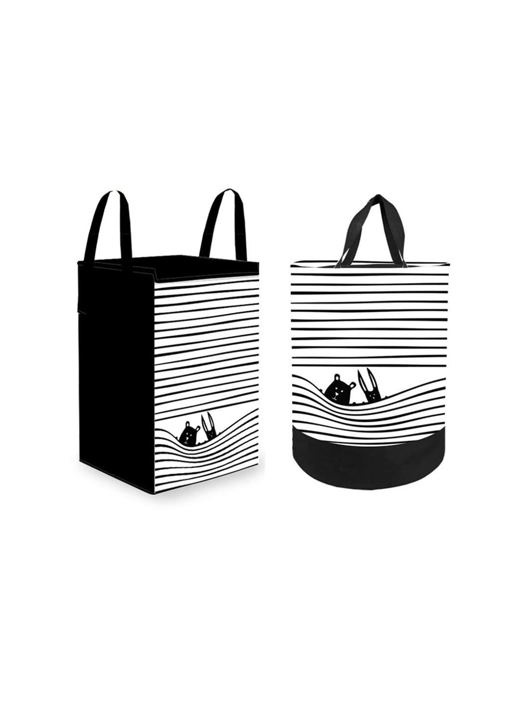 prettykrafts Black & White 2 Pieces Printed Foldable Laundry Bags