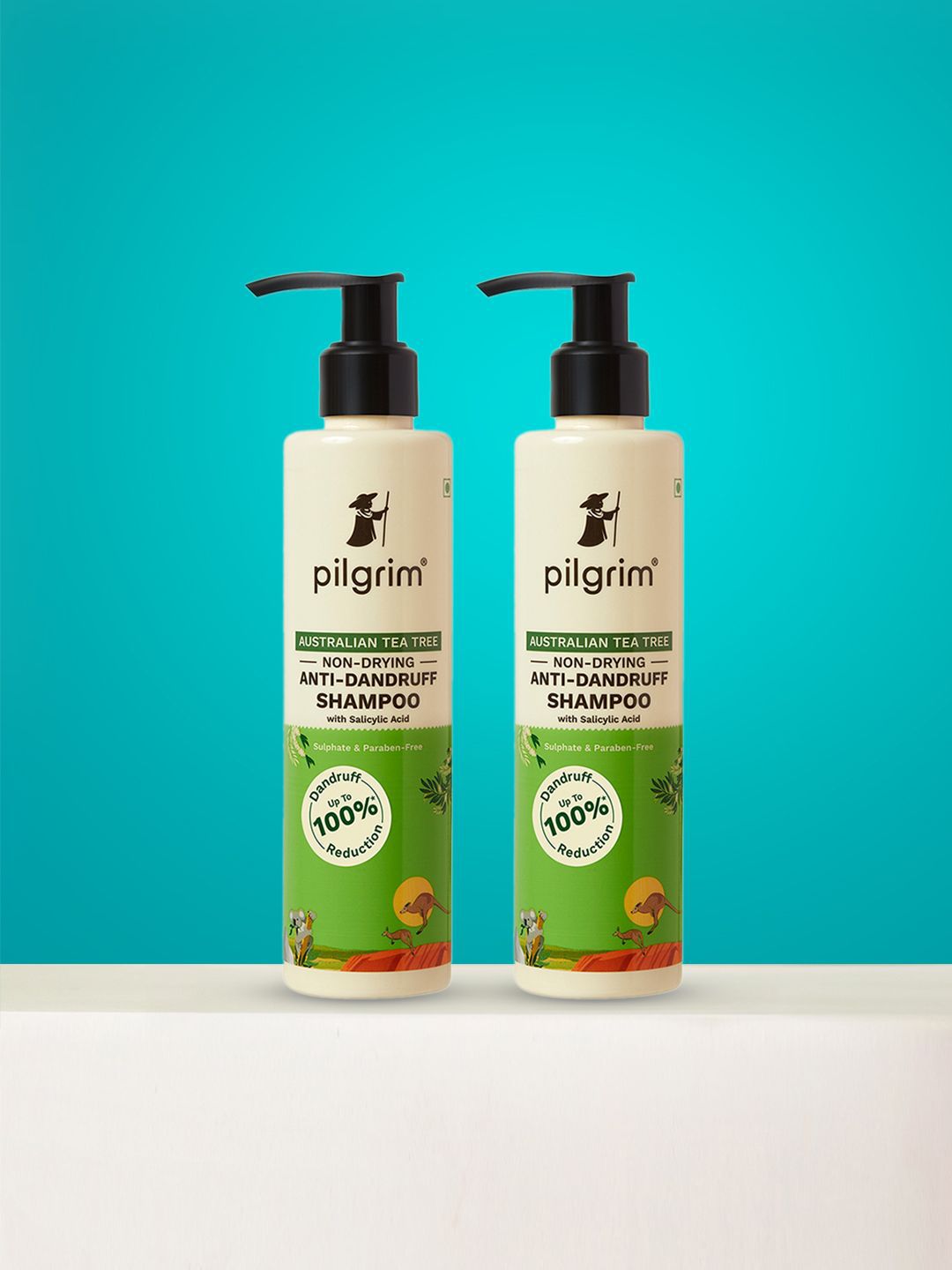 Pilgrim Set Of 2 Australian Tea Tree Non Drying Anti Dandruff Shampoo - 200ml Each