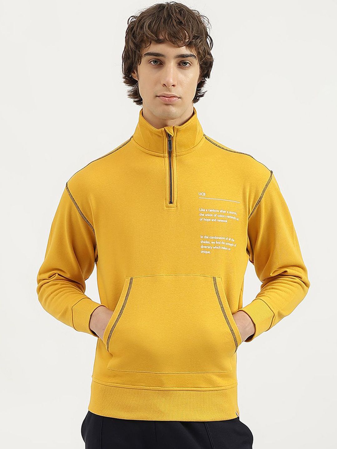 United Colors of Benetton Men Mock Collar Pullover Sweatshirt