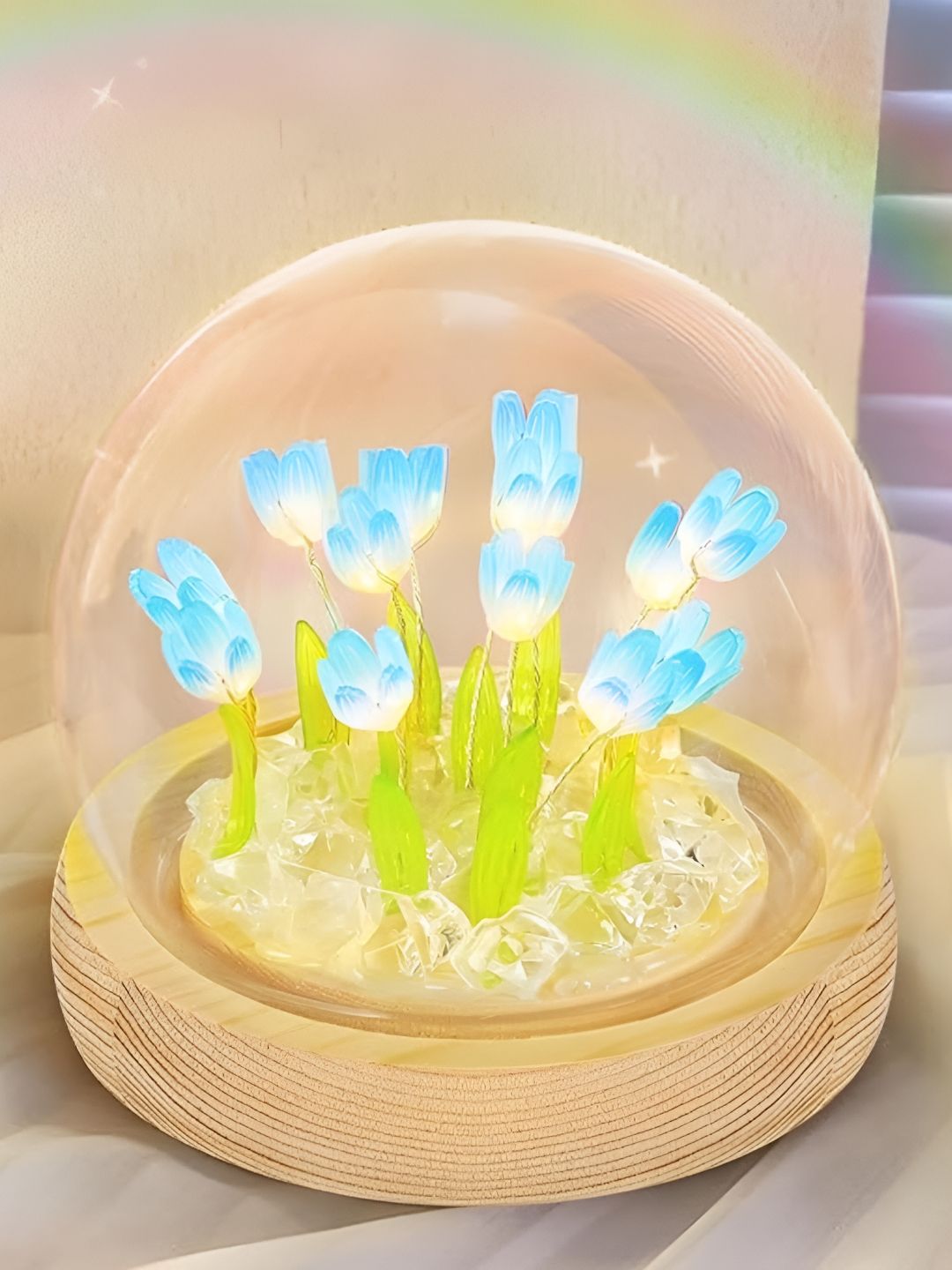 XERGY White & Blue DIY 17 Tulip Flower Semi Sphere Shaped Table Lamp